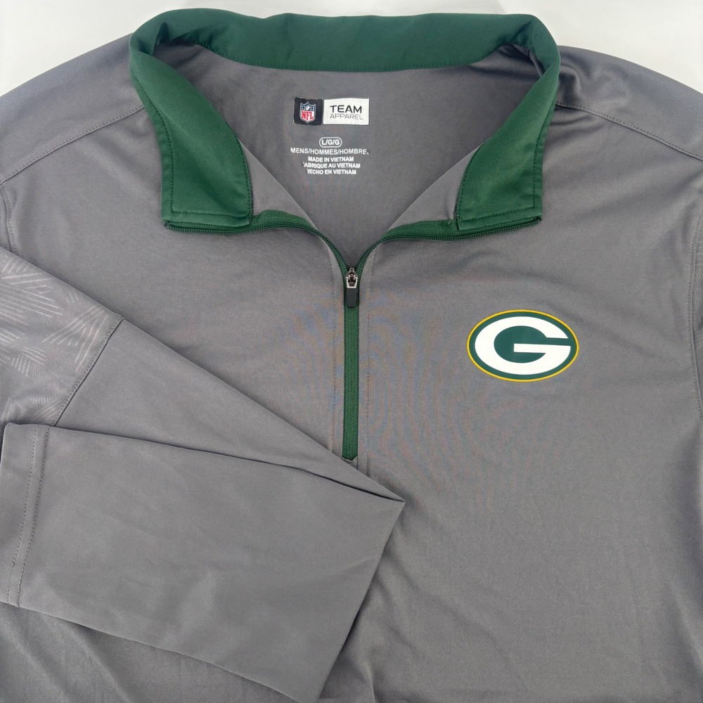 NFL Team Apparel Green Bay Packers Pullover Mens Large Gray Green Quarter Zip